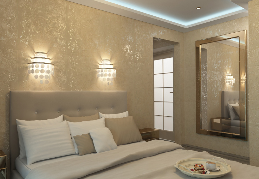 дизайн и стиль спальни, декорирование под золото